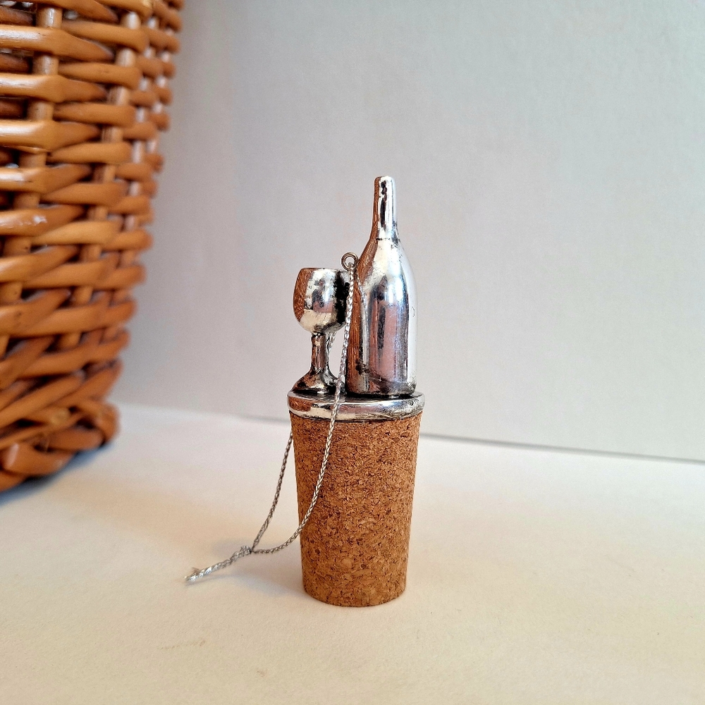 Silver Wine Bottle Stopper Christmas Ornament - Picture 2 of 3